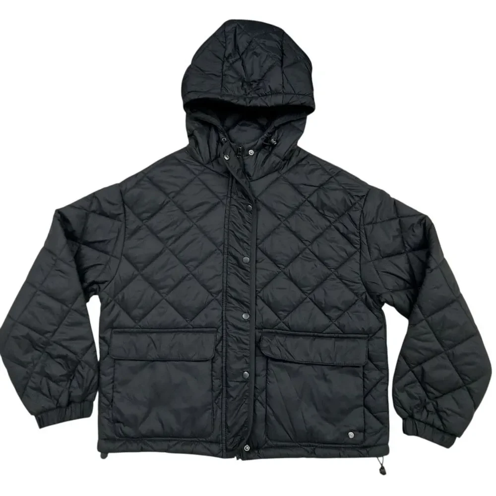 Bearpaw Outdoors Black Diamond Quilted Hooded Jacket Womens Small Lighweight